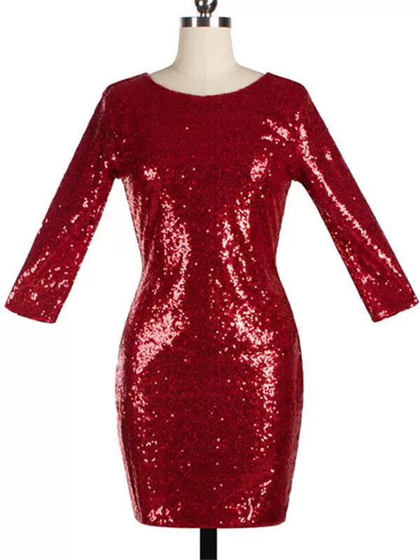 WealFeel Jewel neck Backless Sequins Bodycon Dress