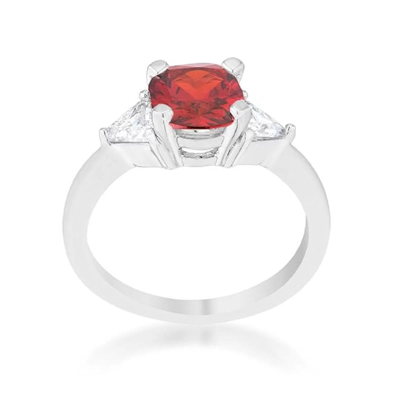 WildKlass 1.8ct Ruby CZ Rhodium Plated Cushion Classic Statement Ring