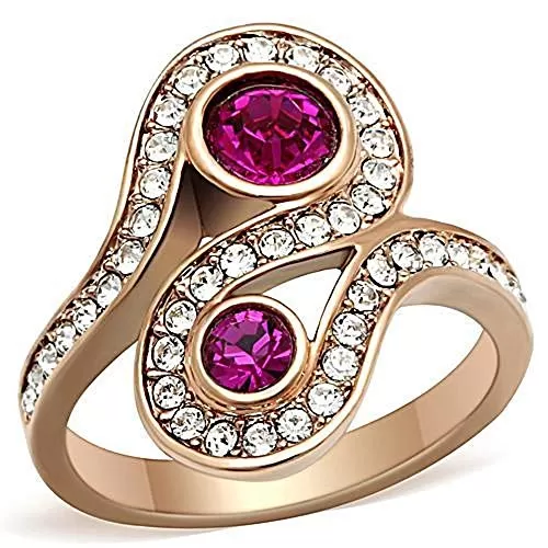 WildKlass Stainless Steel Anniversary Ring IP Rose Gold Women Top Grade Crystal Fuchsia