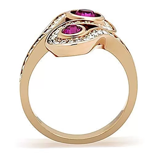 WildKlass Stainless Steel Anniversary Ring IP Rose Gold Women Top Grade Crystal Fuchsia