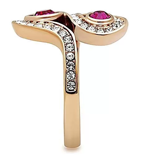 WildKlass Stainless Steel Anniversary Ring IP Rose Gold Women Top Grade Crystal Fuchsia