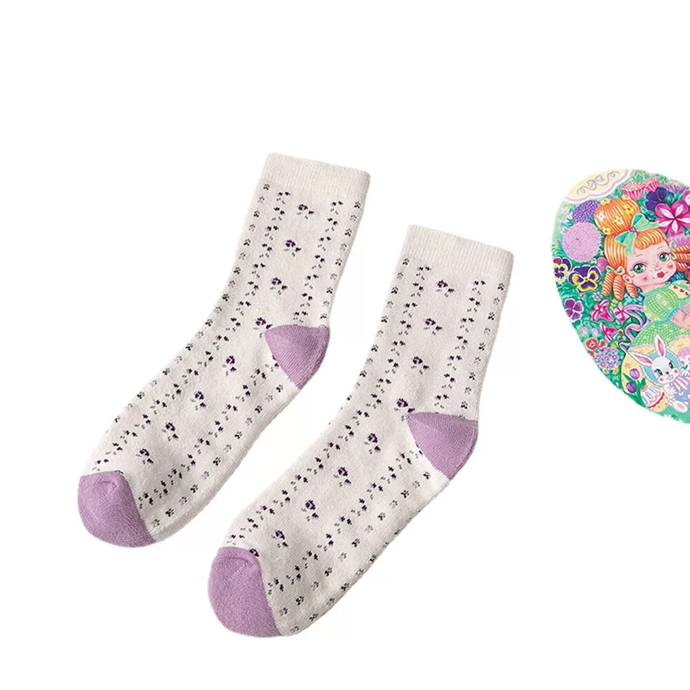 Women Cotton Thick Embroidery Multi Pattern Cute Casual Warm Tube Socks