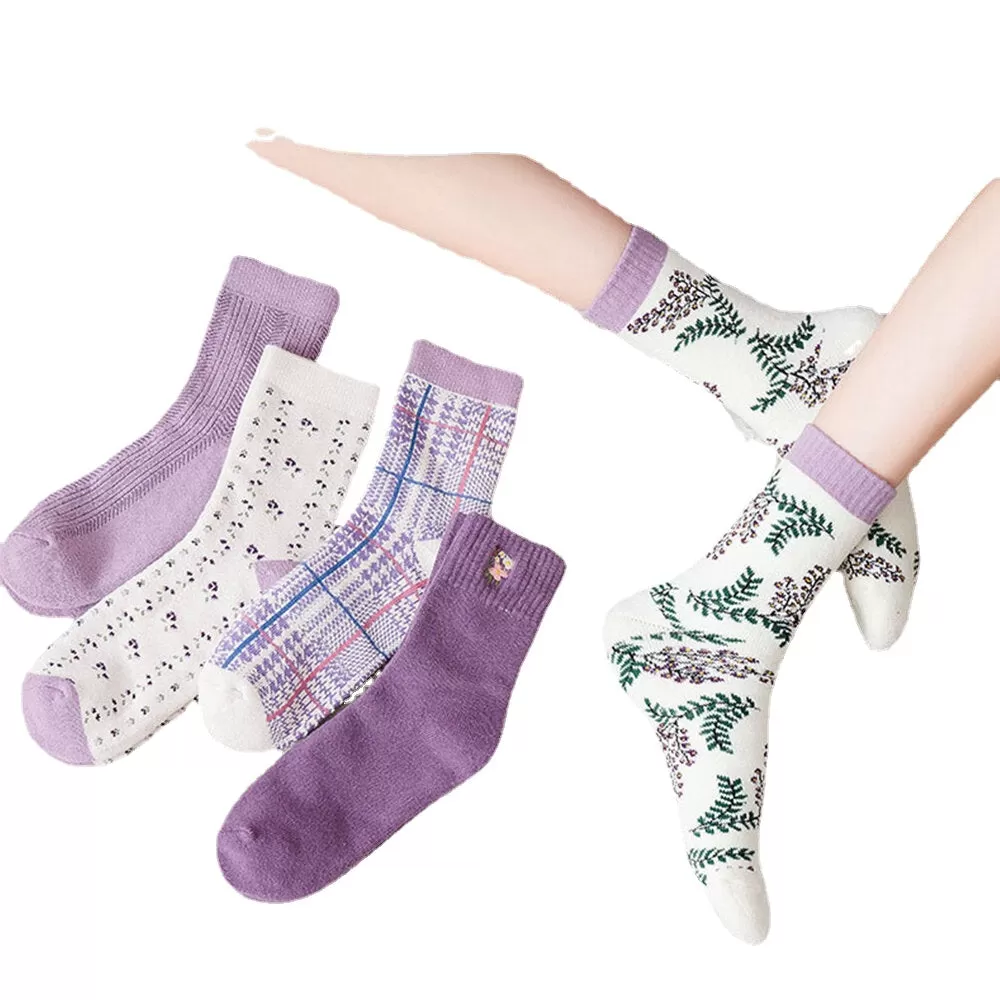 Women Cotton Thick Embroidery Multi Pattern Cute Casual Warm Tube Socks