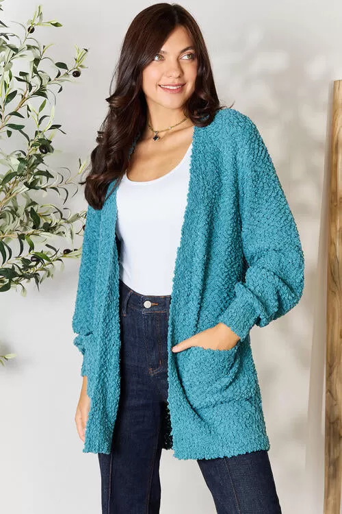 Zenana Falling For You Full Size Open Front Cardigan with Pockets