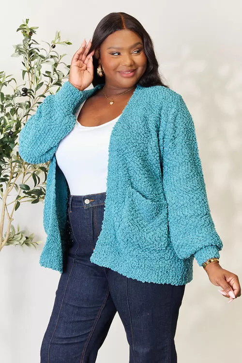 Zenana Falling For You Full Size Open Front Cardigan with Pockets